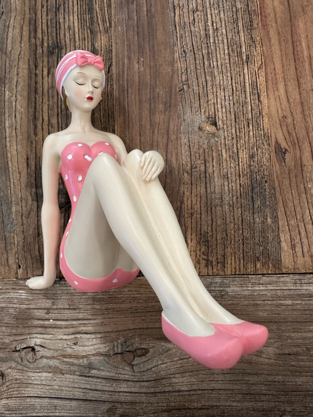 Pink Polka Dot Bathing Beauty Figurine - Picture 1 of 7
